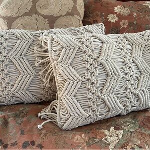 Elegant Cream Macrame Throw Pillows